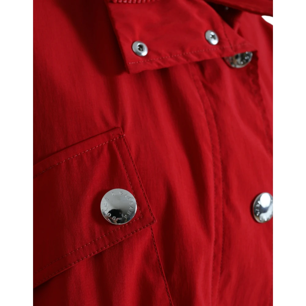 Dolce & Gabbana Rode Polyester Hooded Knoopregenjas Red Dames