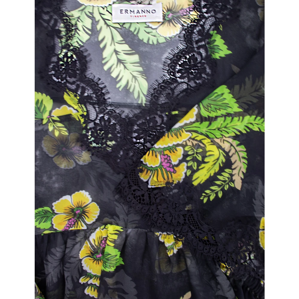 Ermanno Scervino Blouse met kanten details in zwart geel groen Multicolor Dames