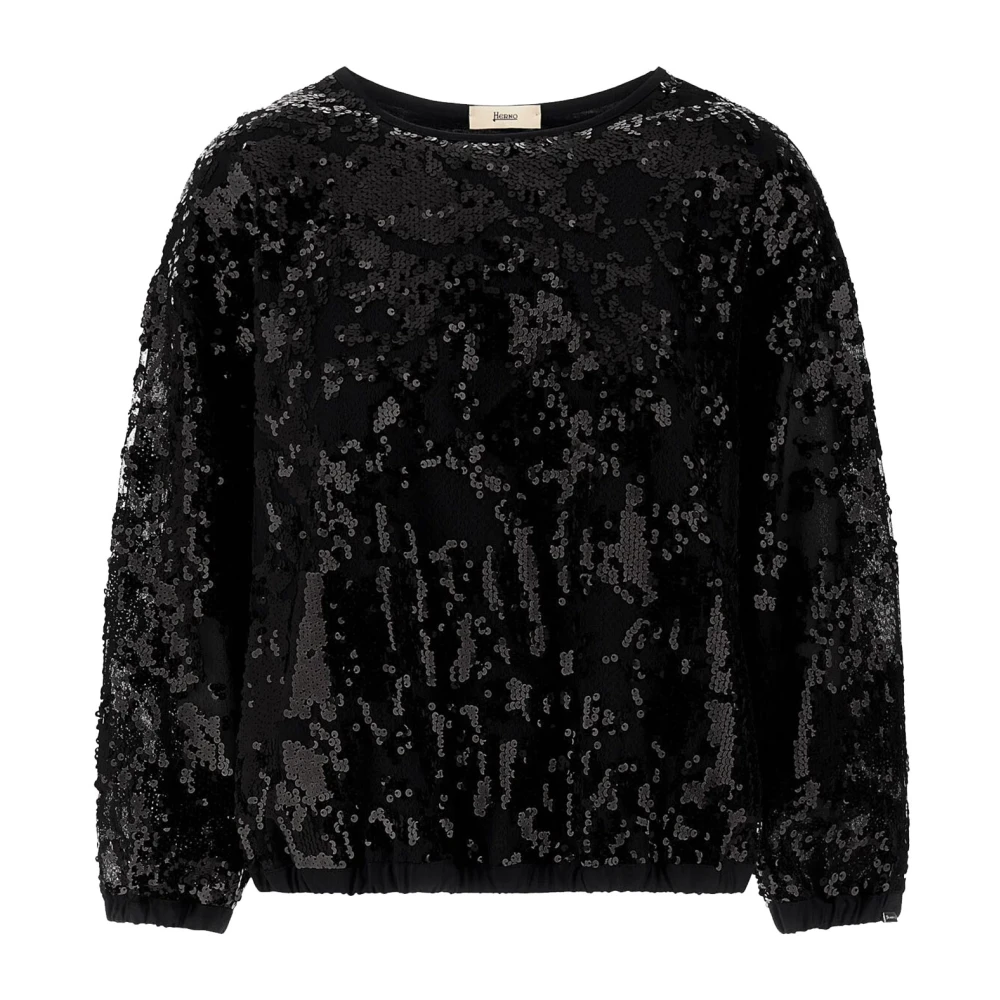 Herno Zwarte paillettrui Regular fit Black Dames
