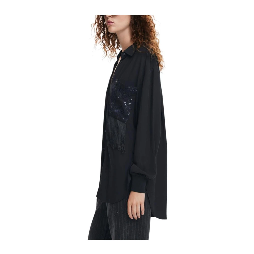Desigual Zwarte franje detail versierde shirt Black Dames