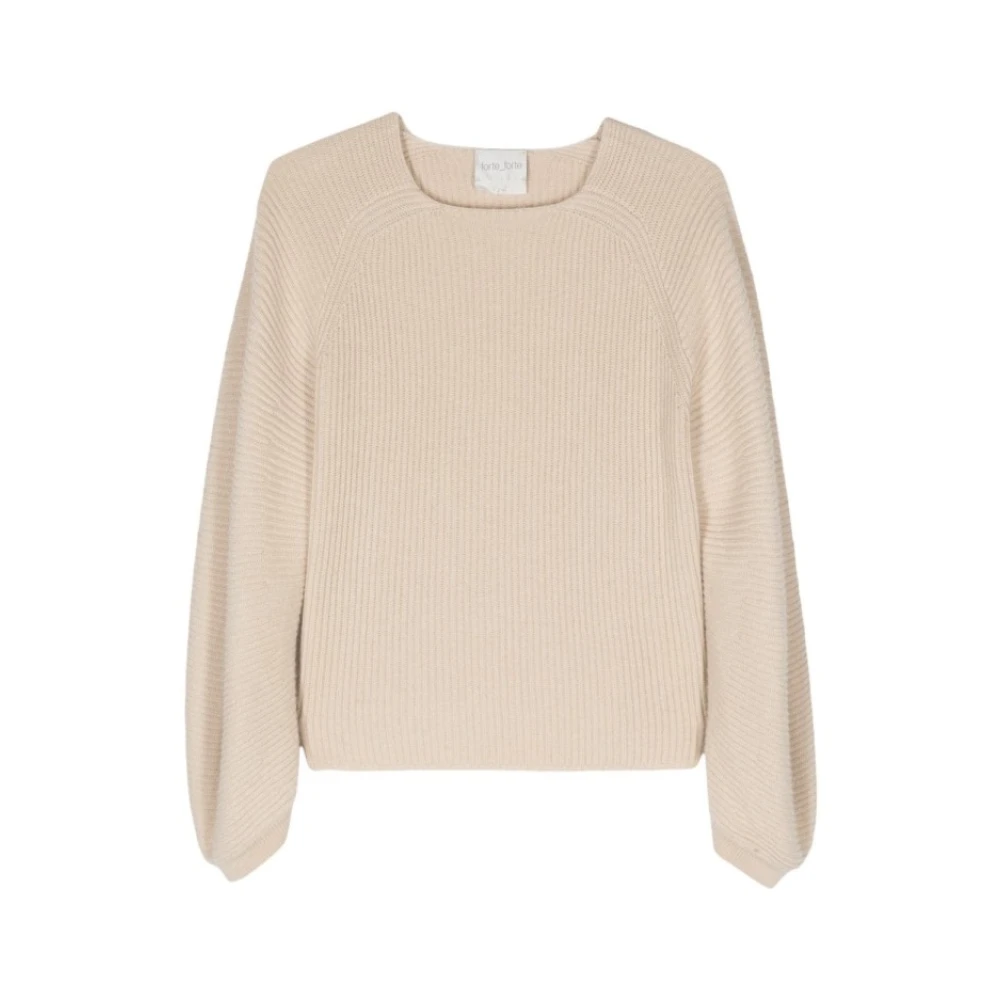 Forte Geribbelde Wol Kasjmier Boothals Trui Beige Dames
