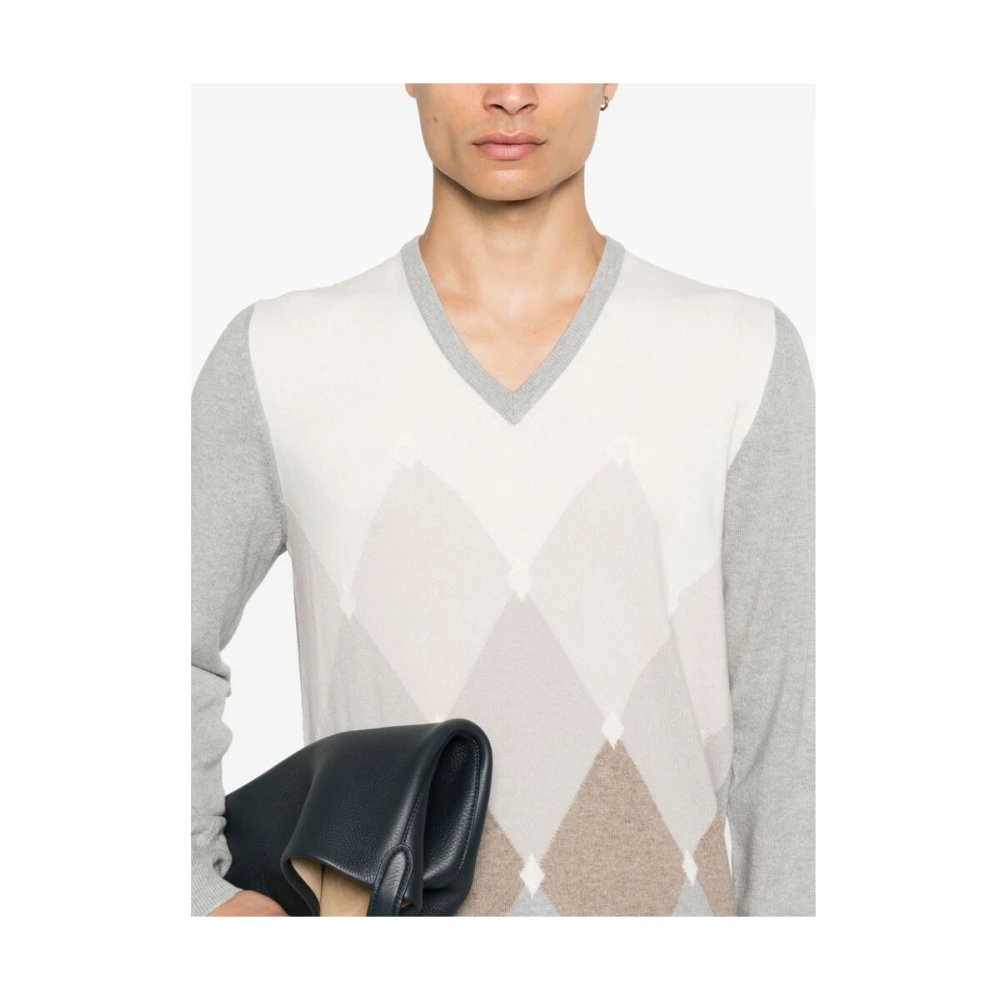 La Fileria Wollen Trui met Diamantpatroon Gray Heren