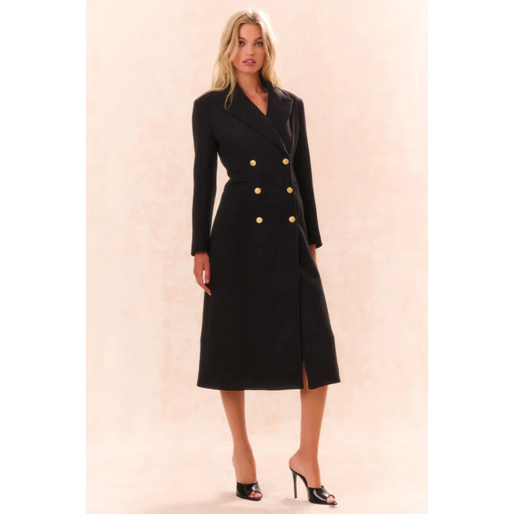 Loveshackfancy Militaire Wollen Jas Zwart Black Dames