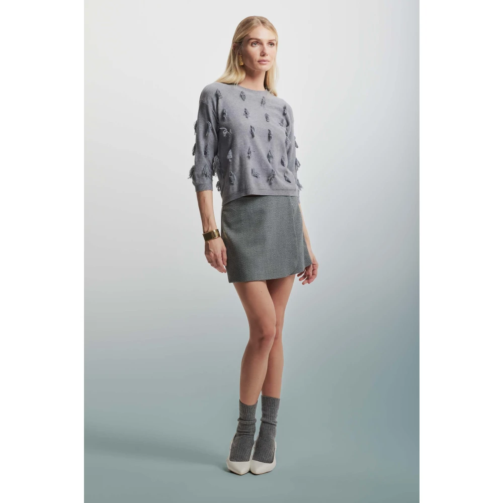 Kocca Charming Fringed Crew Neck Jumper Gray Dames
