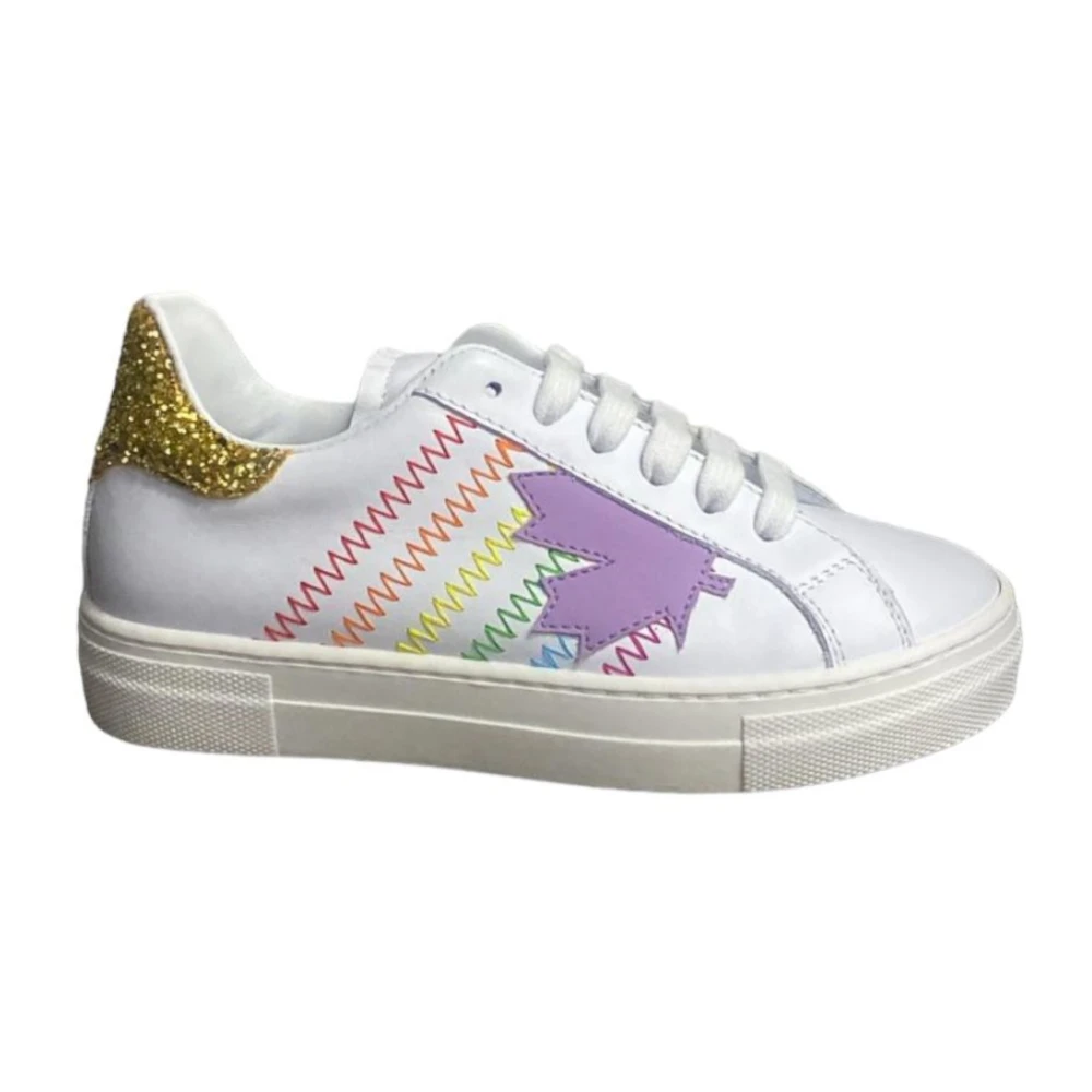 Dsquared2 Unisex Kids Multicolor Sneakers,, Leather Sneaker With Glitter Detail Size 31 Eu