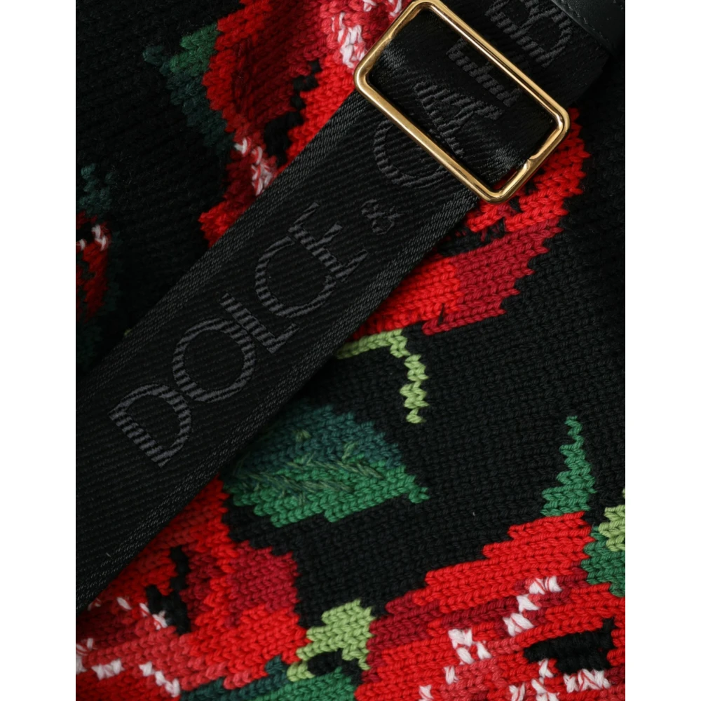 Dolce & Gabbana Zwarte Cashmere Rozenborduurwerk Tote Tas Multicolor Dames