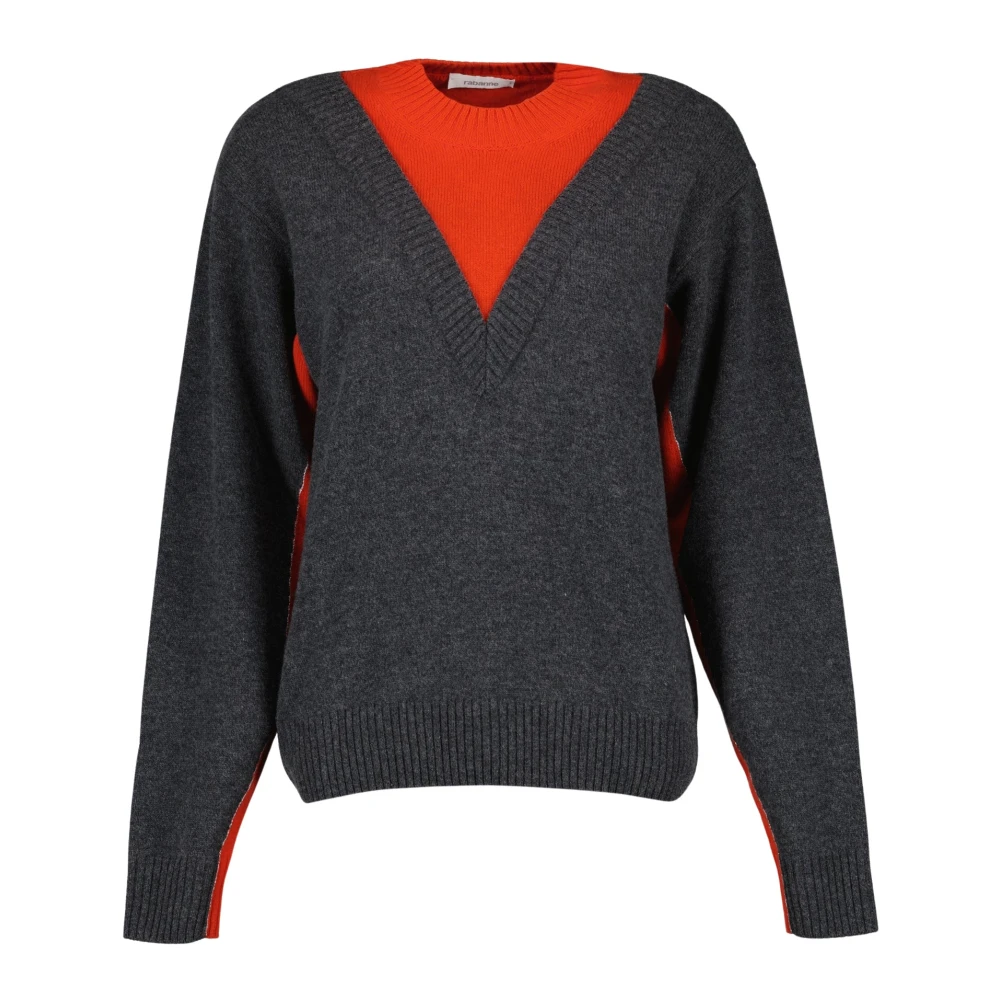 Rabanne Women's Gray Bi-Color Wool Jumper - Round-Neck Knitwear - M - Knitwear