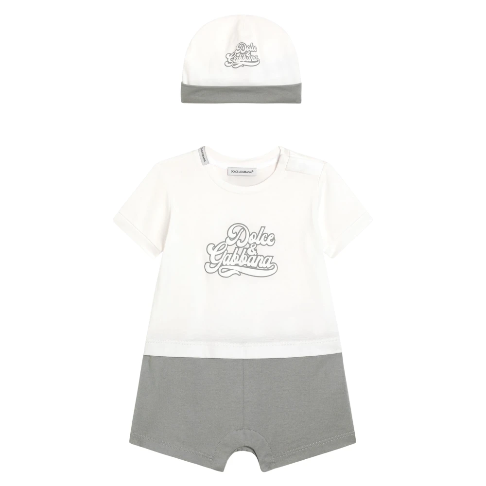 Dolce & Gabbana White Kids Sets, Unisex, 6 M, Printed Cotton Romper Set