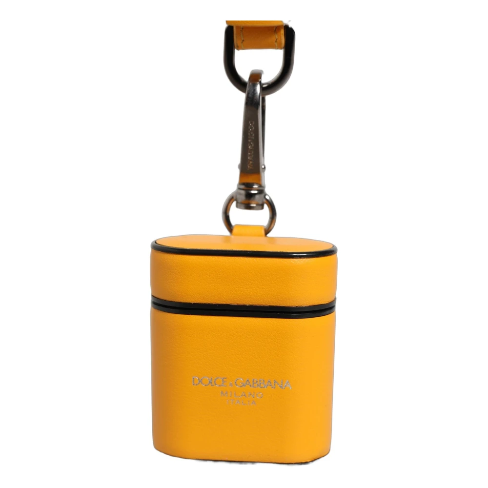 Dolce & Gabbana Case Yellow Calf Leather Logo Flip Holder Strap Airpods - Image 2