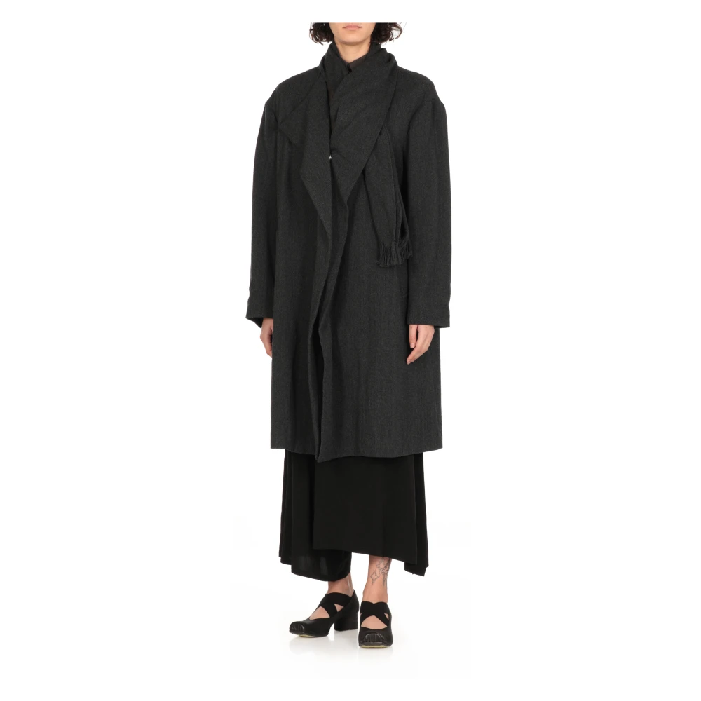 Y-3 Grijze wollen jas met sjaal Gray Dames