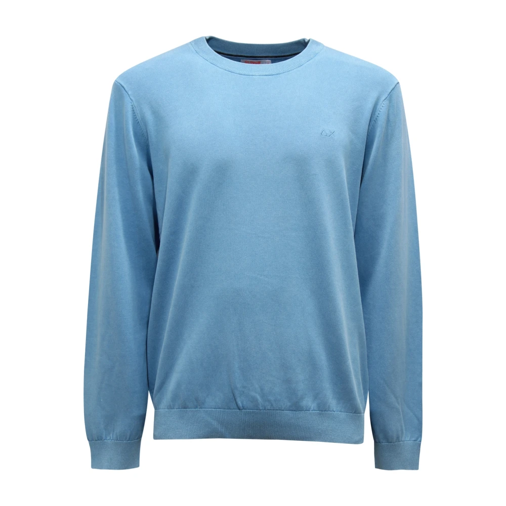 Sun68 Herren Blau Maglione Cotton Delavé Sweater