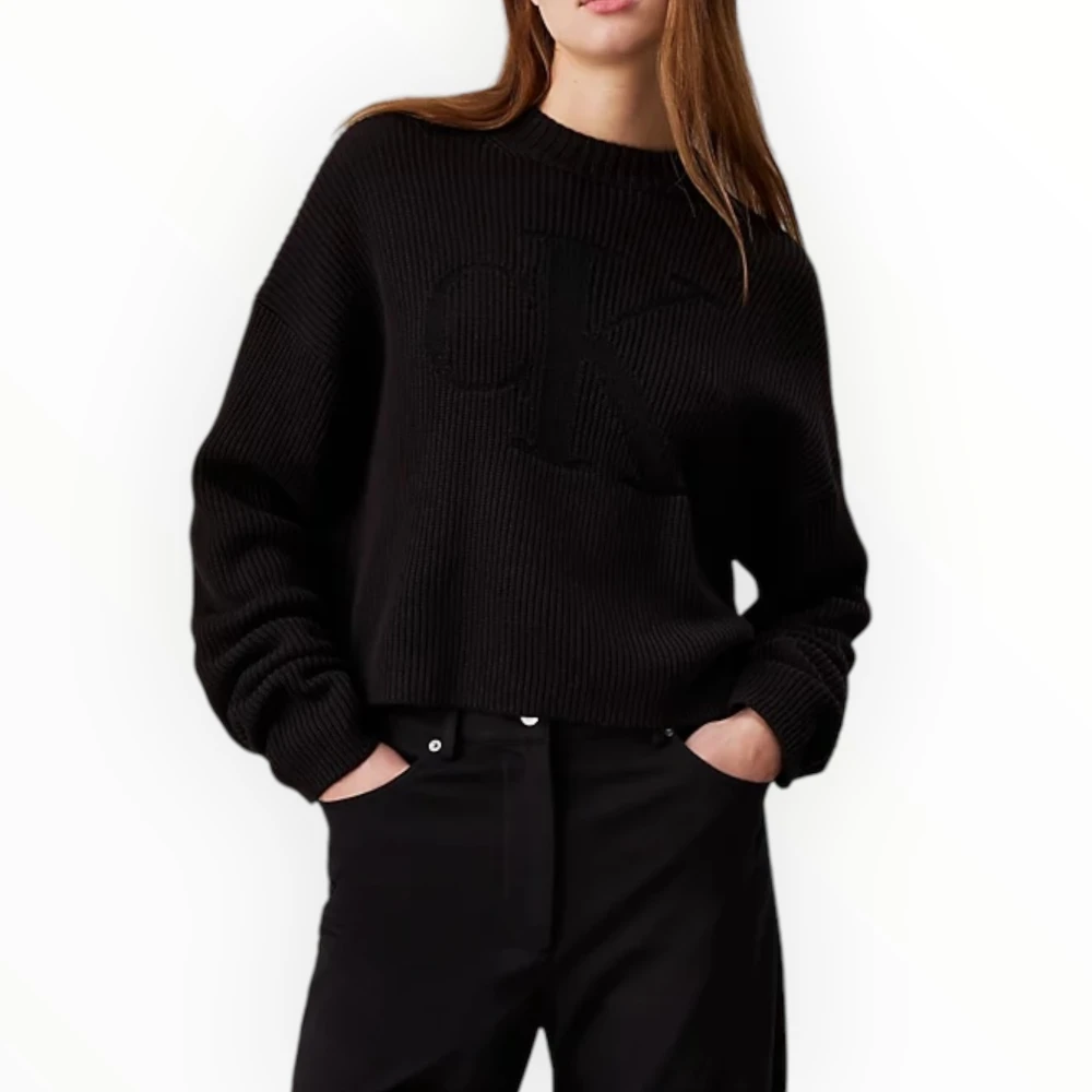 Calvin Klein Regular Sweater met Logo Intarsia Black Dames