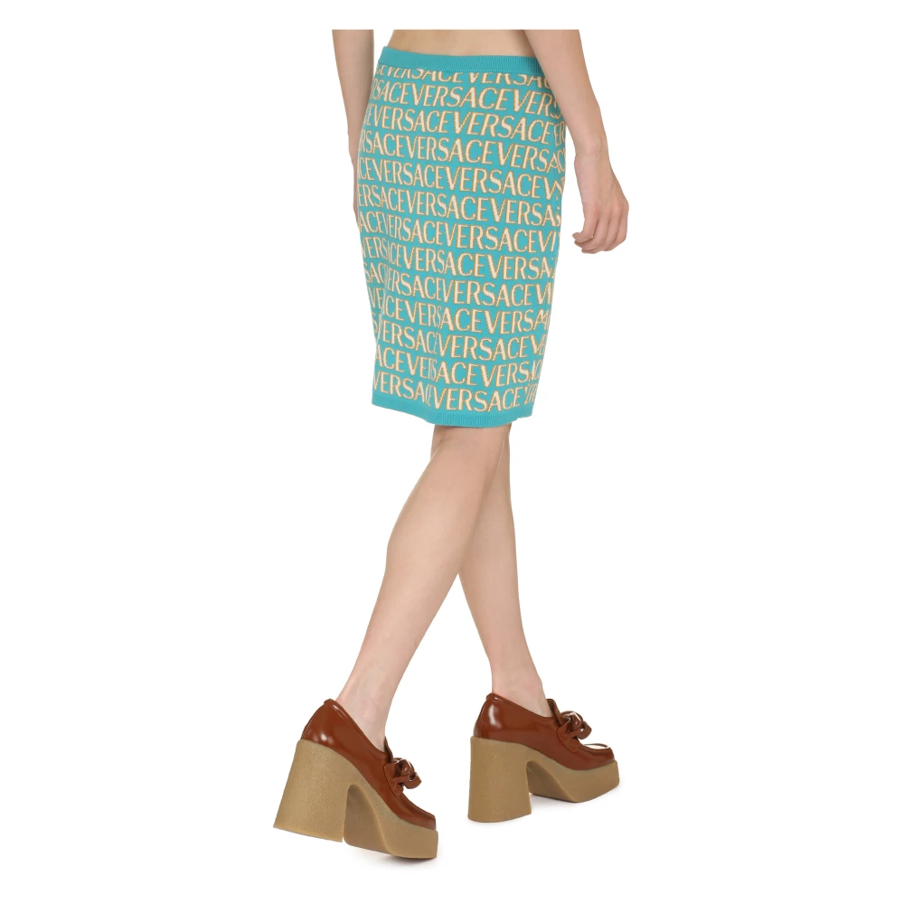 Versace Logo Jacquard Gebreide Minirok Blue Dames