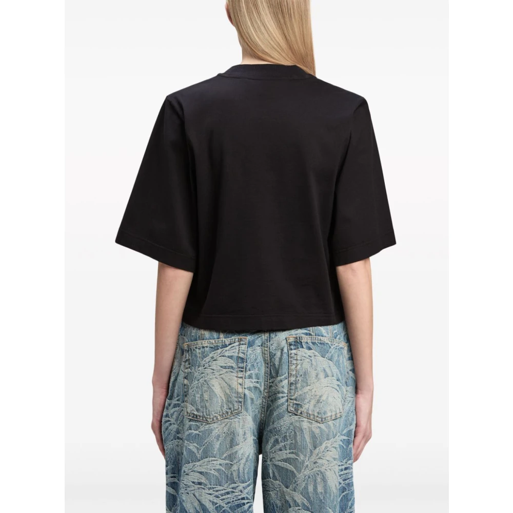 Palm Angels Zwarte Katoenen T-shirt met Contrasterende Print Black Dames