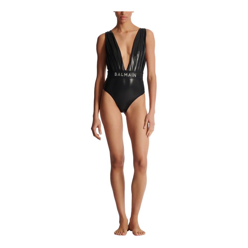 Balmain Gedrapeerd badpak met riem Black Dames