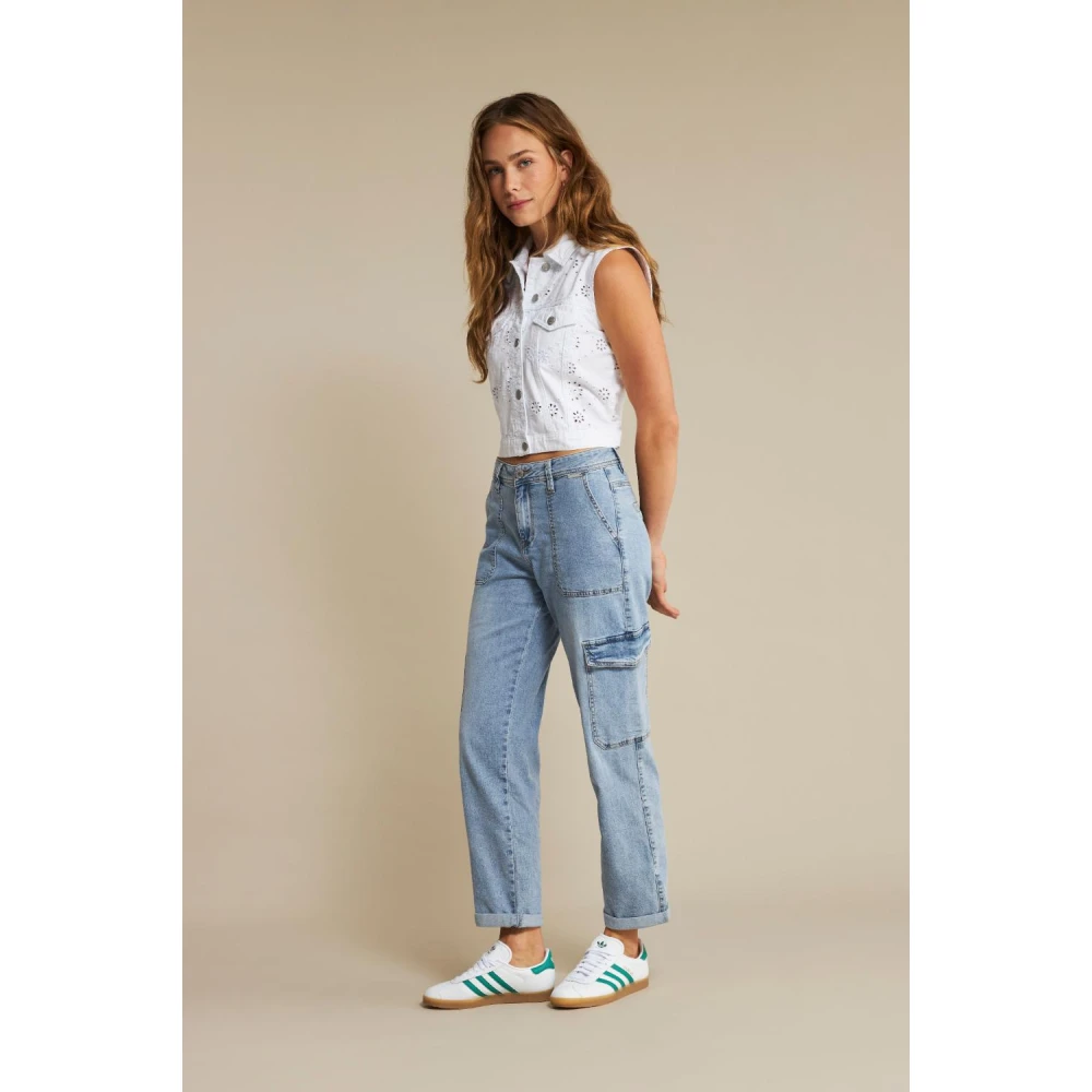 Red Button Cargo Denim Midstone Broek Blue Dames