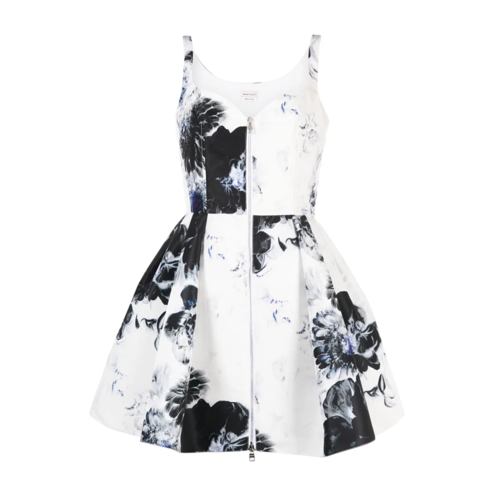 Alexander mcqueen Blauwe Bloemen Jacquard Jurk Blue Dames
