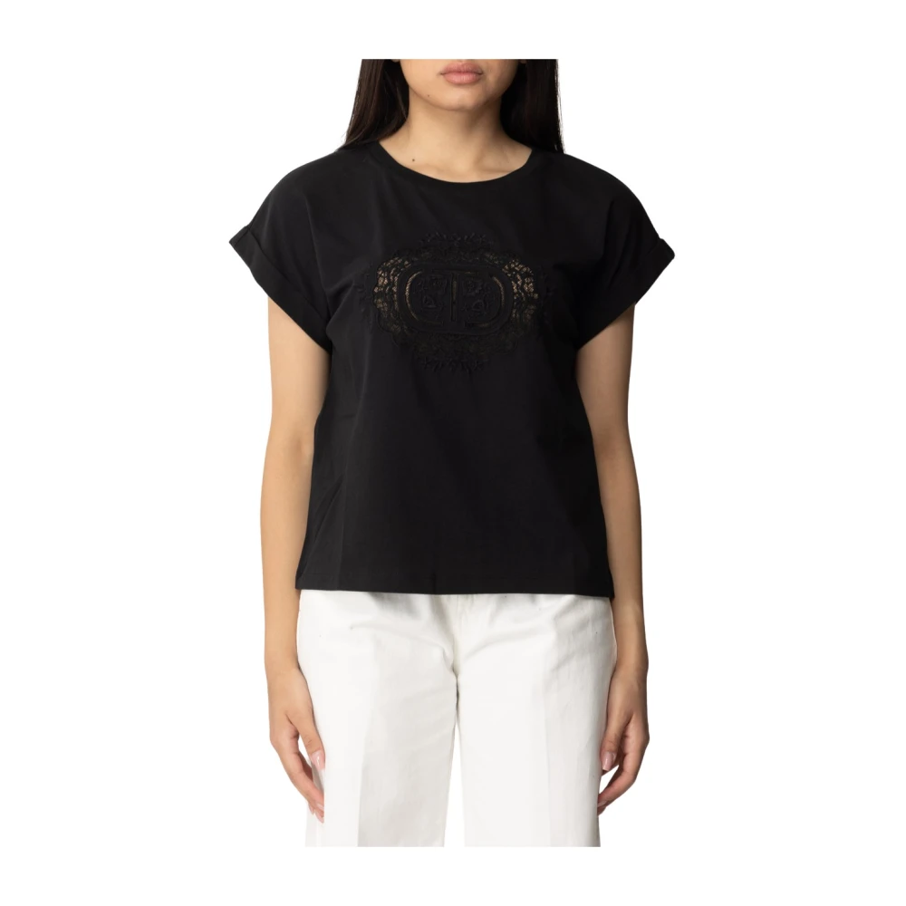Twinset Ovaal T-shirt in kant Black Dames