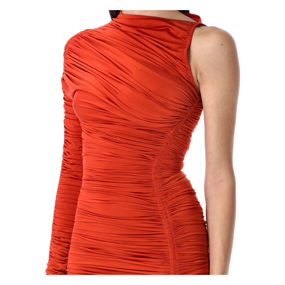 Mugler Elegante Gedrapeerde Lange Jurk Orange Dames