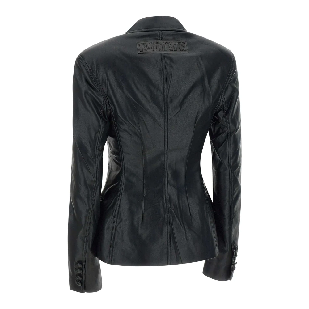 Rotate Birger Christensen Zwarte Leren Fitted Blazer Jas Black Dames