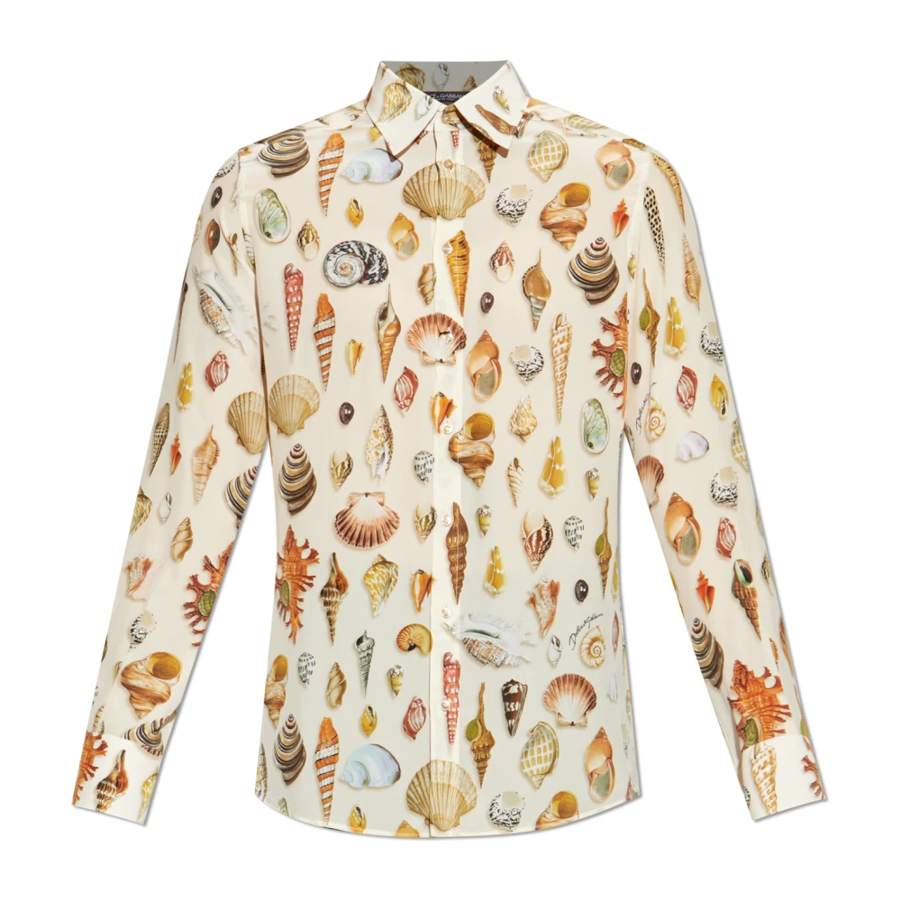 Dolce & Gabbana Mannelijk Beige Overhemden Heren, 2XL, Shirt Met Een Zeemotief