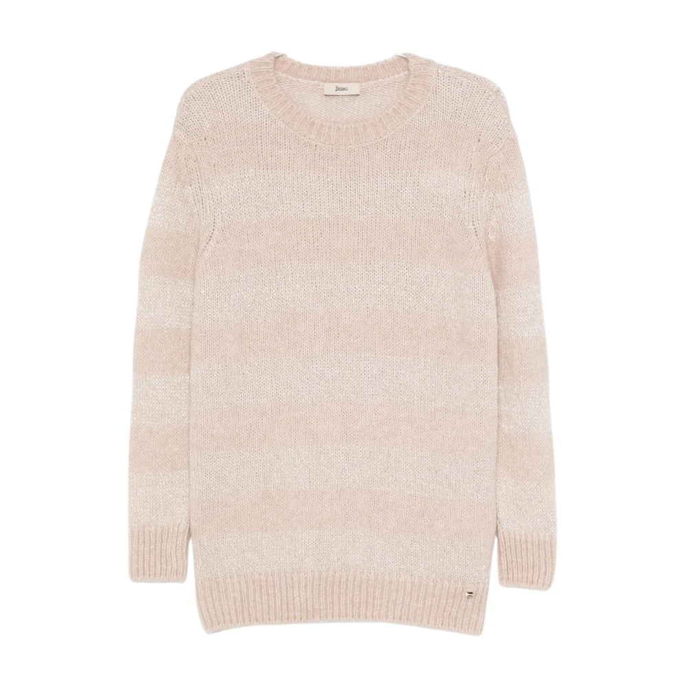 Herno Women's Beige Round-Neck Knitwear, M, Striped Round-Neck Jumper