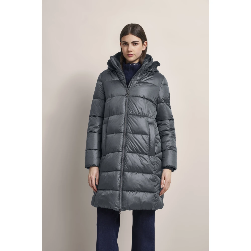 Bugatti Changierenden Steppjacke met Kunstbont kraag Blue Dames
