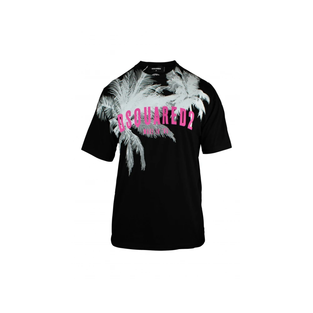 Dsquared2 Stijlvolle Roze Palm Print T-shirt Black Heren