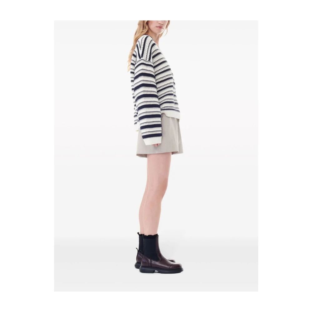 Ganni Gestreepte Katoenen V-Hals Trui Multicolor Dames
