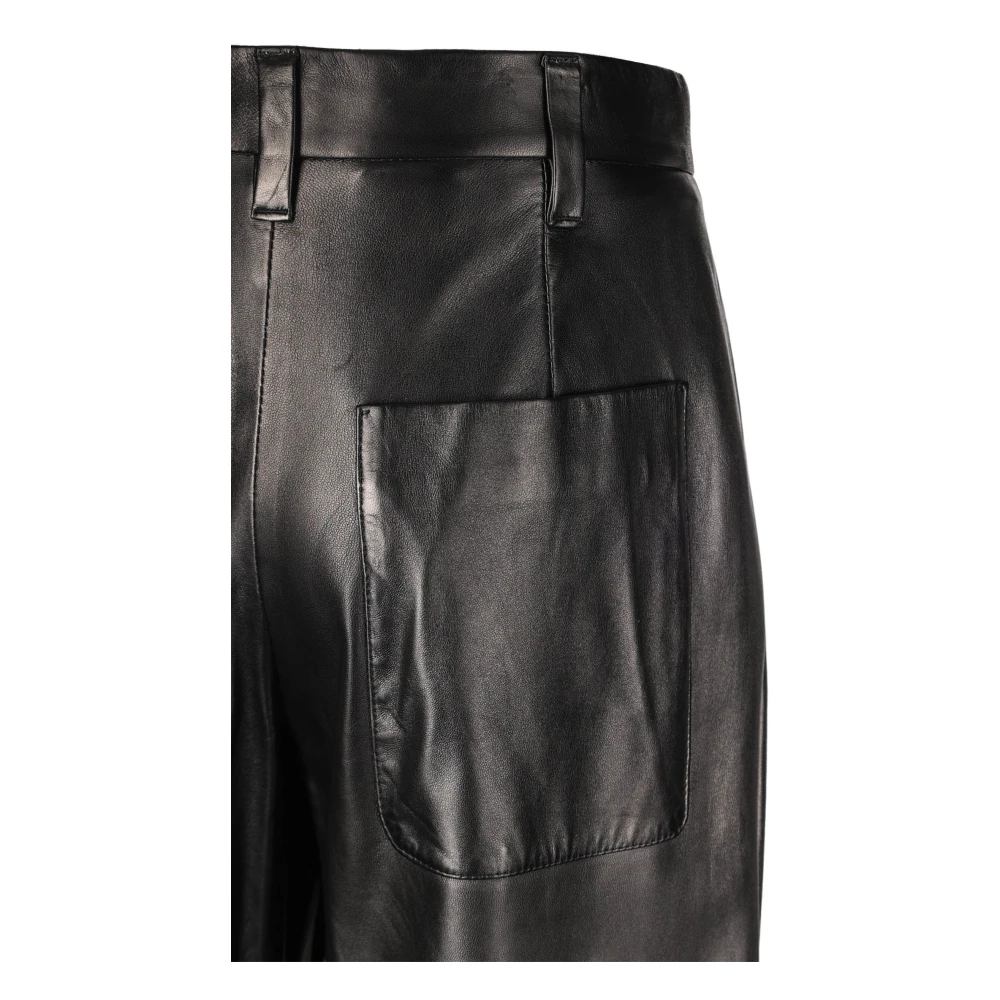 BRUNELLO CUCINELLI Leren Wijde Pijp Broek Black Dames