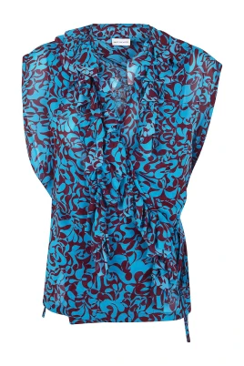 Blus med blomtryck och volanger