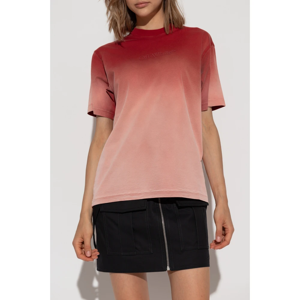 Off White T-shirt met logo Red Dames