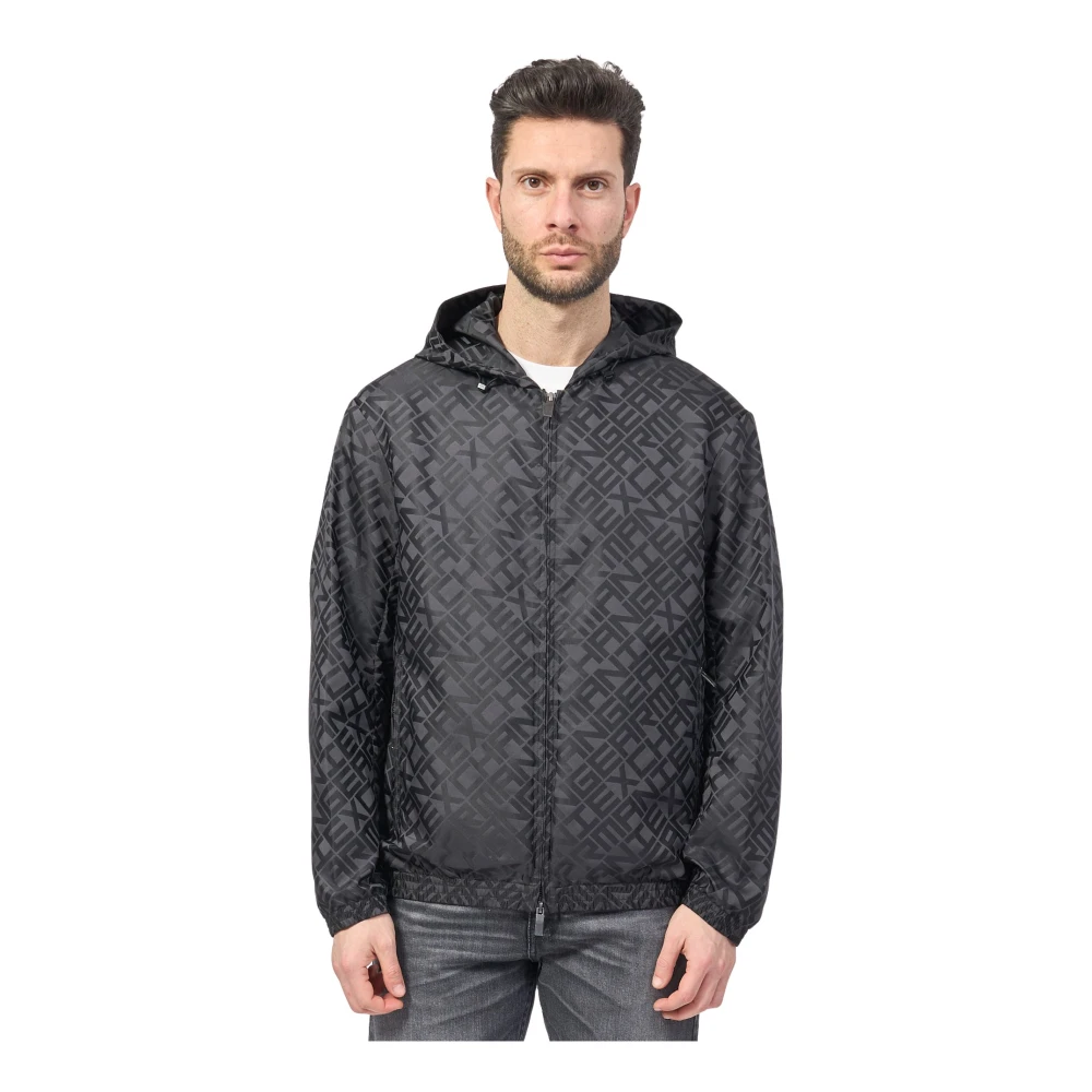 Armani Exchange Zwarte jas met capuchon en volledige rits Black Heren