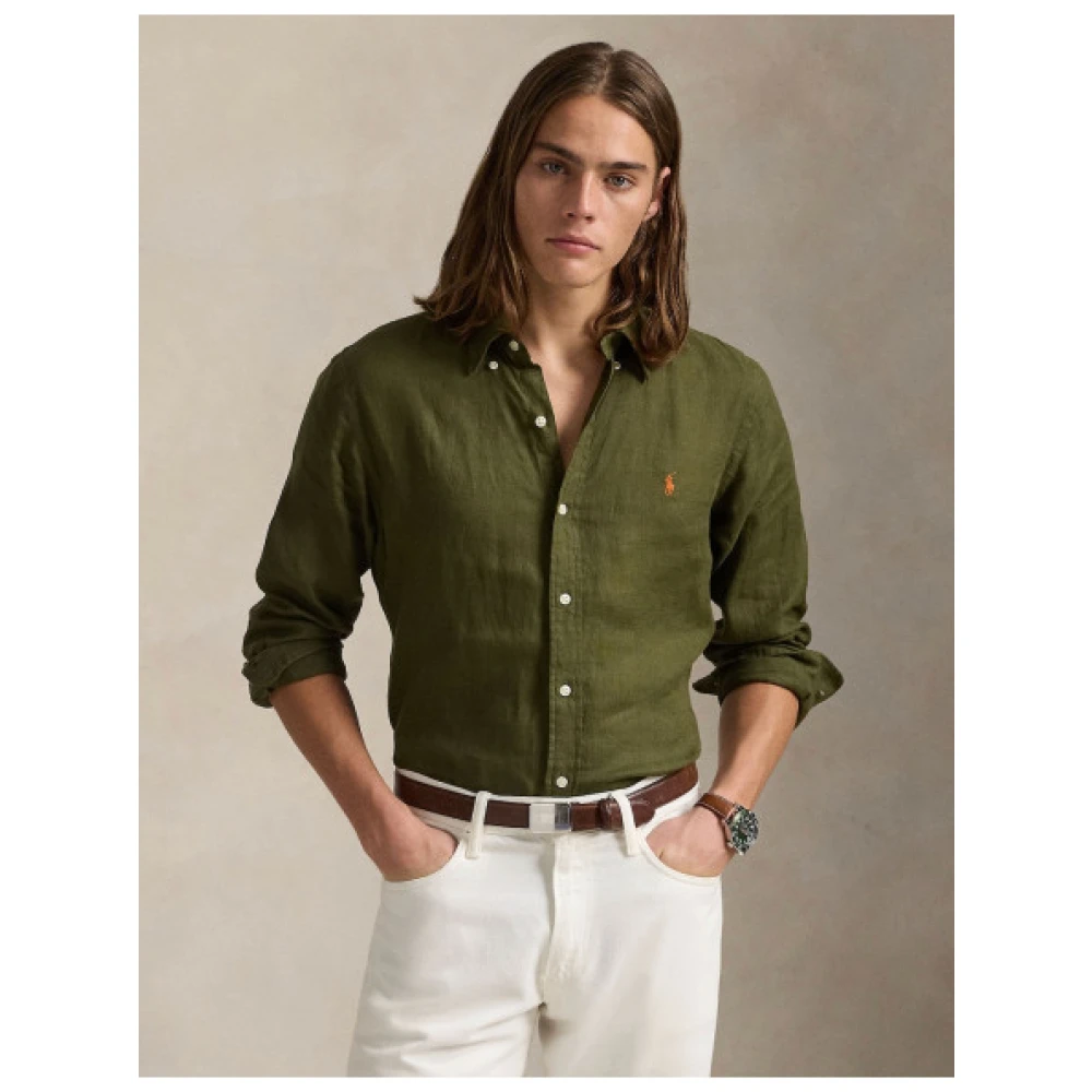 Polo Ralph Lauren Custom Fit Linnen Overhemd Green Heren