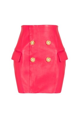 fuchsia-leather-mini-skirt-with-gold-tone-buttons