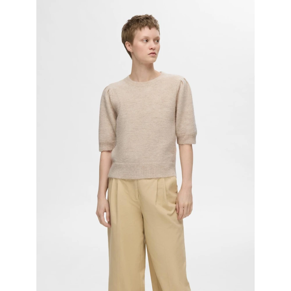 Selected Femme Open Back Knit O-Neck Sweater Beige Dames