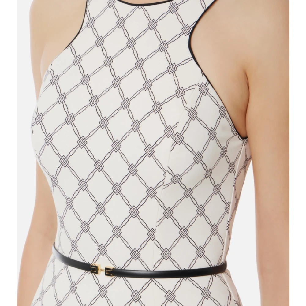 Elisabetta Franchi Mouwloze jurk met diamantprint en riem White Dames
