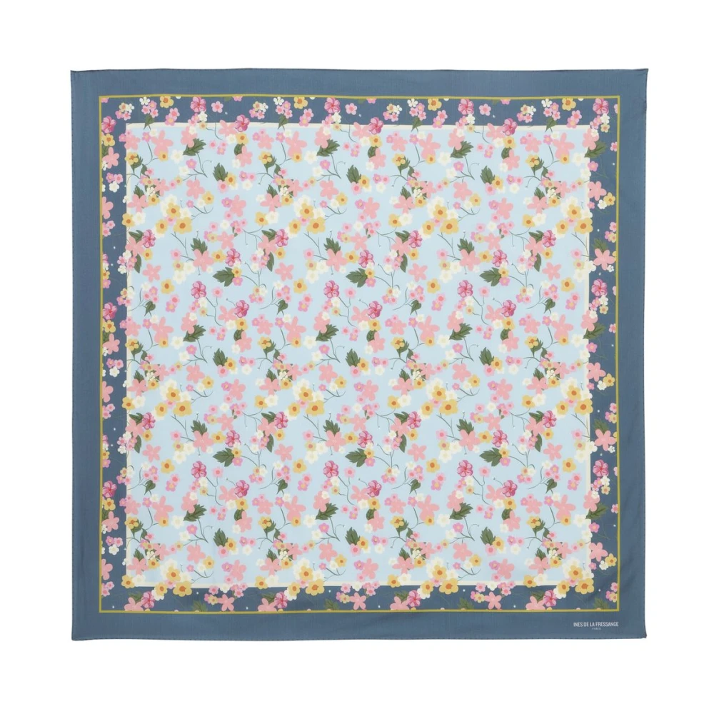 Ines De La Fressange Paris Lewis sjaal in blauwe zijde met bloemen Multicolor Dames
