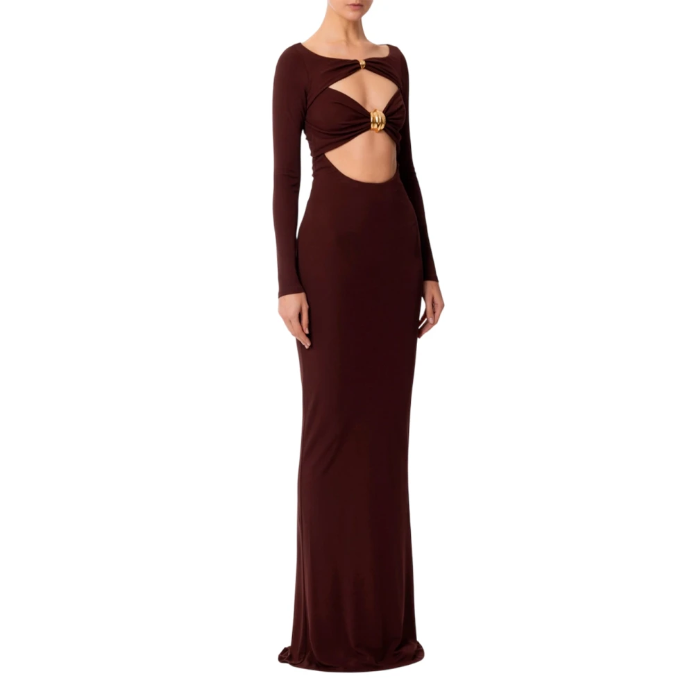 Elisabetta Franchi Elegante Jurk met Lange Mouwen en Uitsparingen Brown Dames