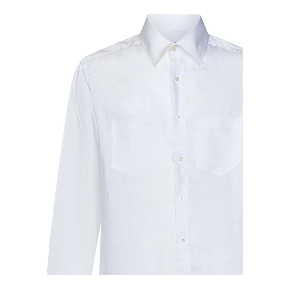 Low Brand Witte Linnen Overhemd met Zakken White Heren
