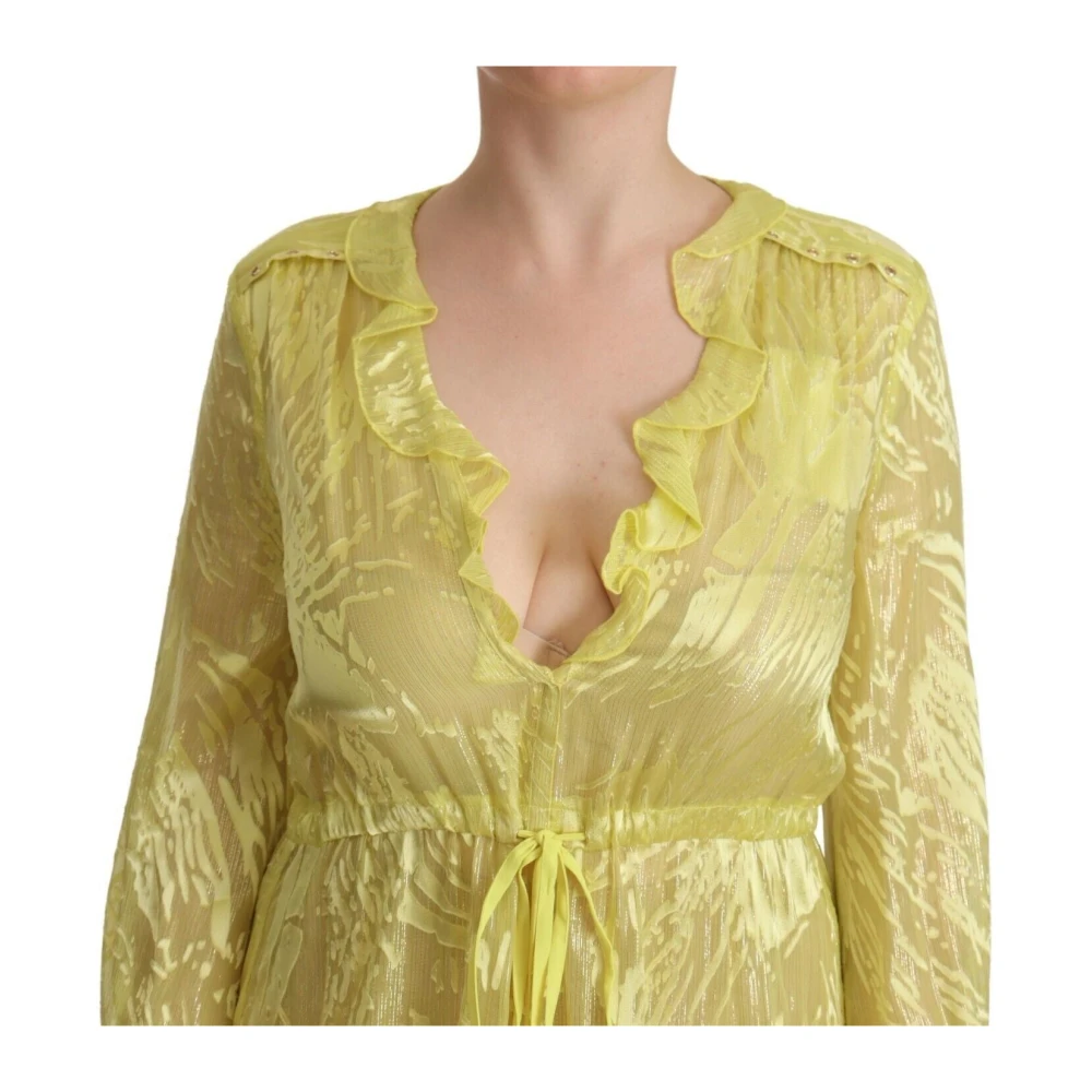 PATRIZIA PEPE Gele Zijden Plunging Maxi Jurk Yellow Dames
