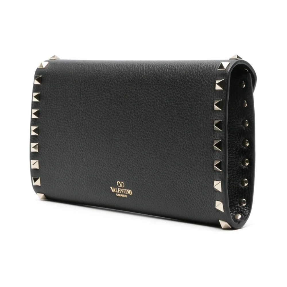 Valentino Garavani Zwarte Leren Studs Ketting Portemonnee Black Dames