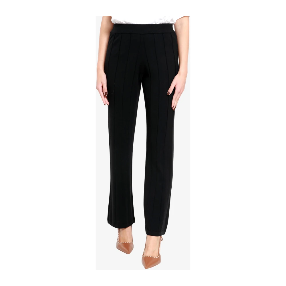 Gran Sasso Zwarte Merinowol Wijde Pijp Broek Black Dames
