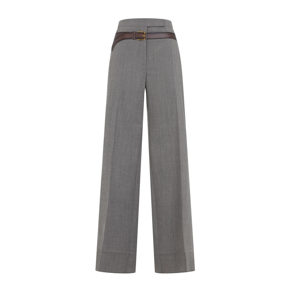 Prada Women's Gray Neutral Wool Blend Trousers
