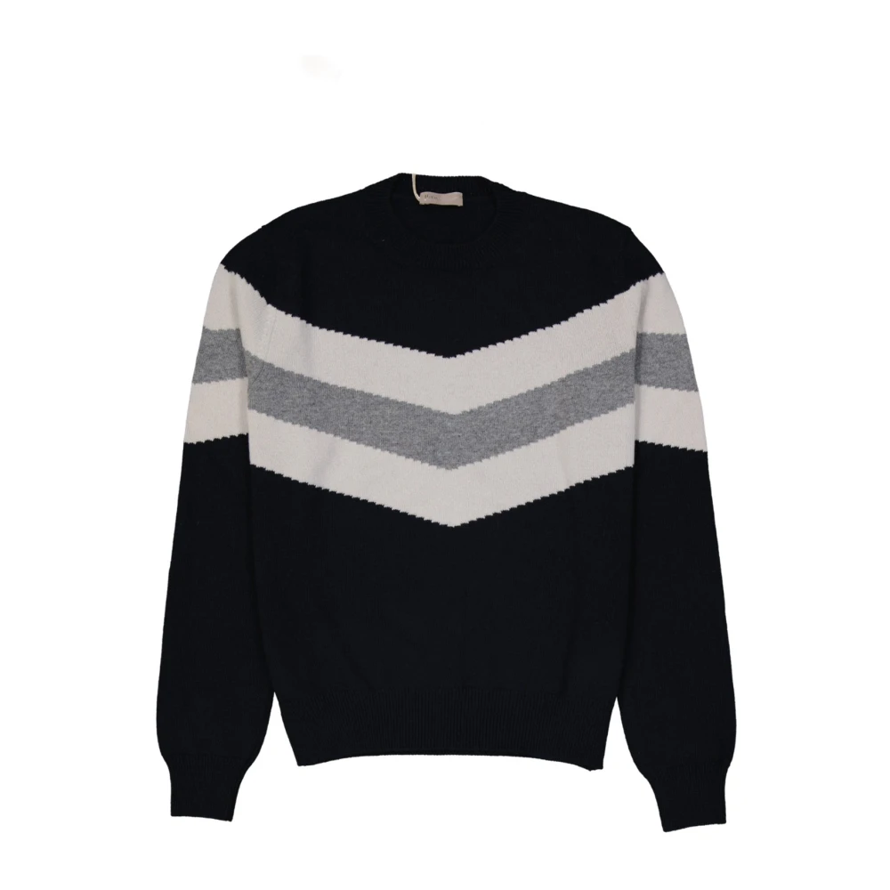 Herno Men's Blue Round-Neck Knitwear, Xl, Zigzag-Stripe Jumper