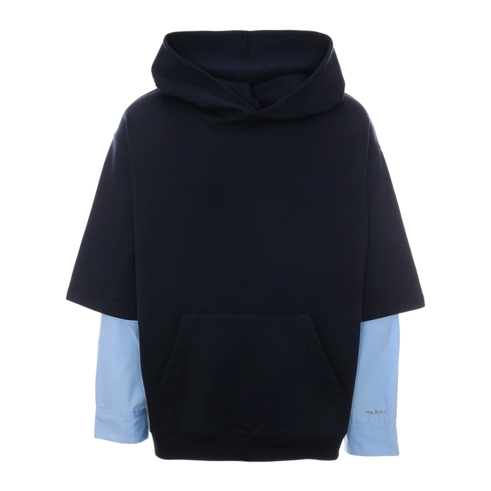 Marni Men's Blue Layered Hooded Sweatshirt - Hoodies - Xl - Sweatshirts & Hoodies