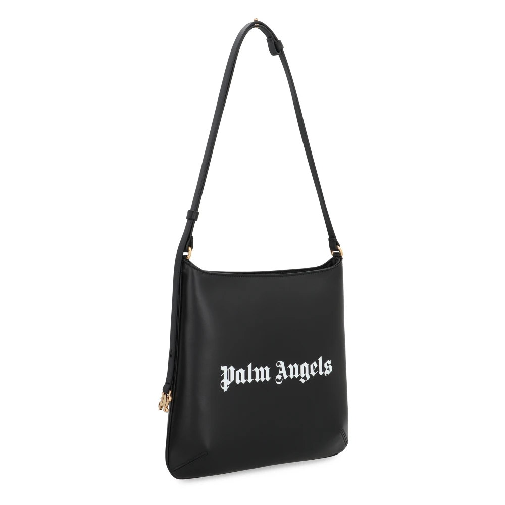 Palm Angels Grote leren schoudertas met rits Black Dames