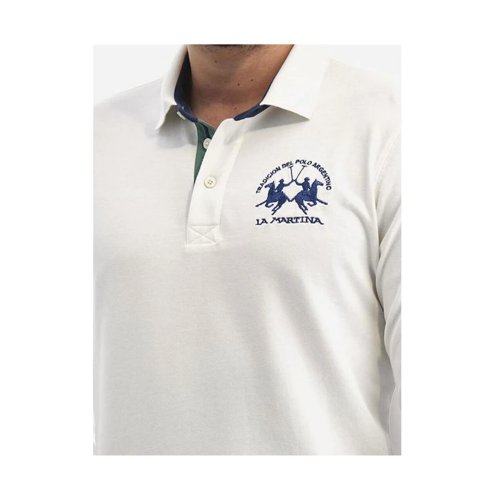 LA MARTINA Logo Geborduurd Lange Mouw Katoenen Polo White Heren