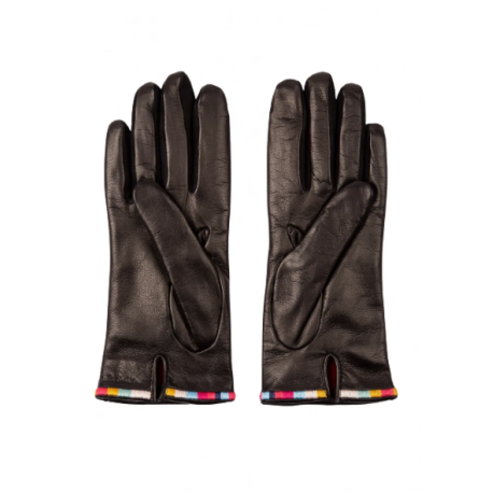 Paul Smith Zwarte leren handschoenen met geborduurde rand Black Dames
