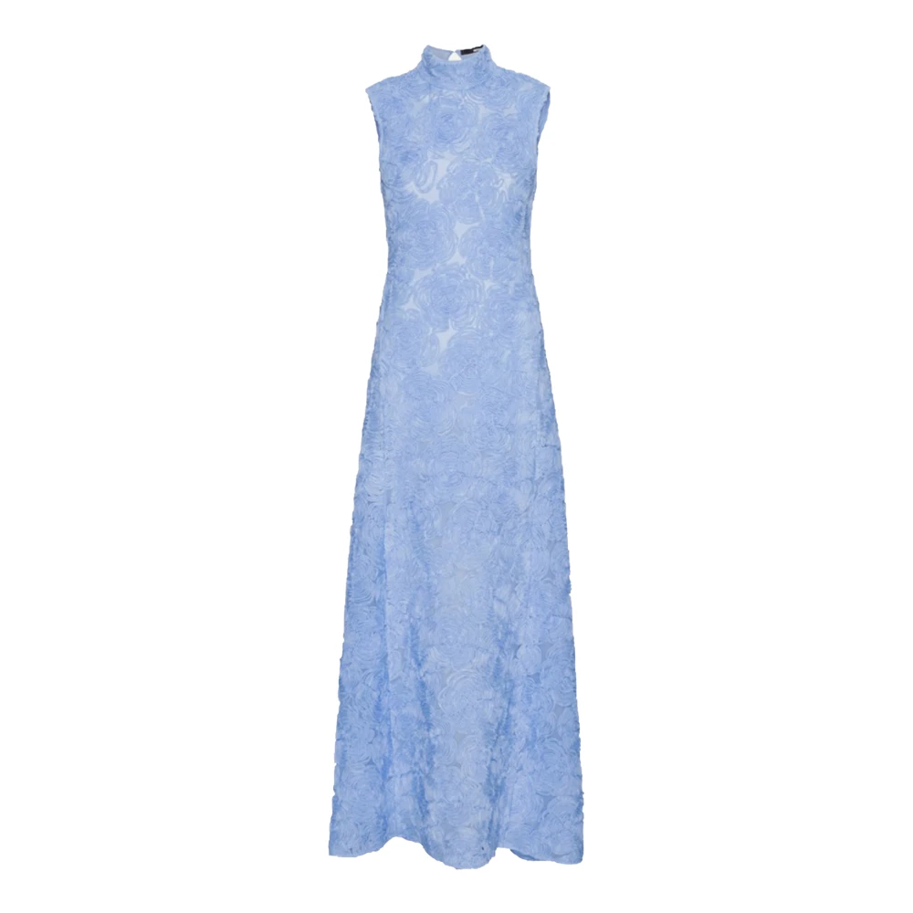 Rotate Birger Christensen Bloemen Mesh Maxi Jurk Lichtblauw Blue Dames